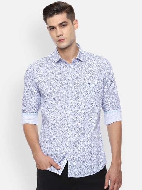 

V Dot Men Blue & White Slim Fit Floral Opaque Printed Pure Cotton Casual Shirt