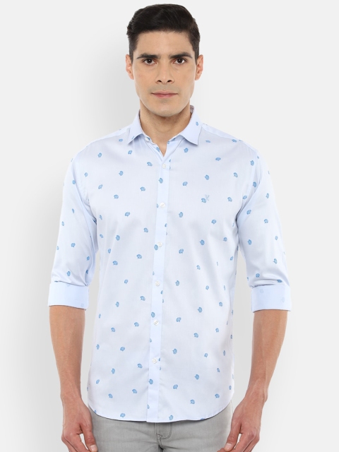 

V Dot Men Blue Slim Fit Printed Cotton Casual Shirt