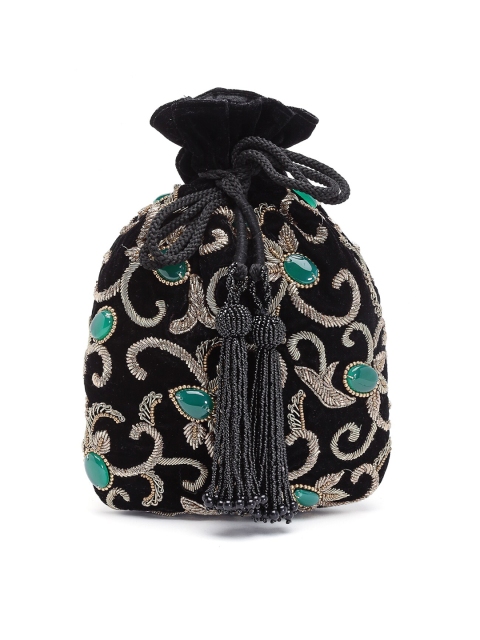 

PRACCESSORII Black & Blue Embellished Potli Clutch