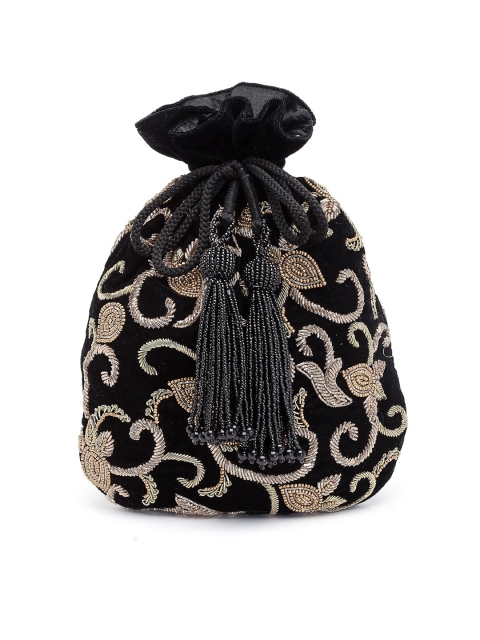 

PRACCESSORII Women Black Embroidered Clutch