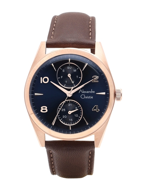 

Alexandre Christie Men Blue Dial & Brown Leather Straps Analogue Watch 6579MFLRGBU