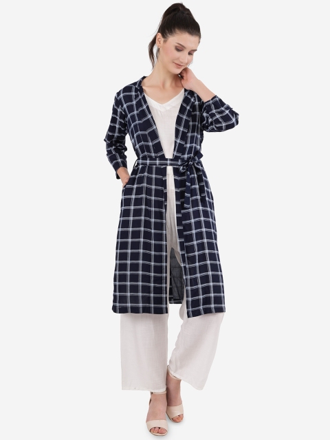 

Ashnaina Women Navy Blue & White Checked Palazzos