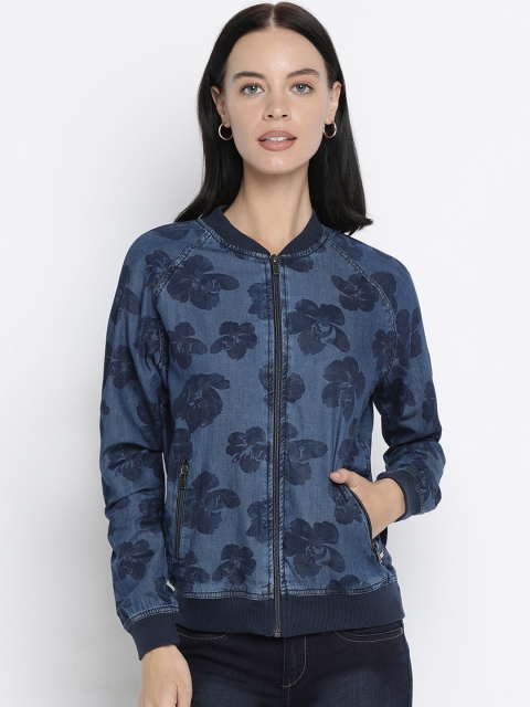 

Pepe Jeans Women Navy Blue Floral Printed Bomber Jacket