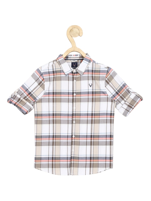 

Allen Solly Junior Boys White & Grey Slim Fit Opaque Checked Pure Cotton Casual Shirt