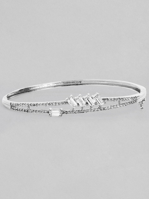 

Rubans Silver-Toned & White Stones Studded Handcrafted Silver-Plated Bangle-Style Bracelet