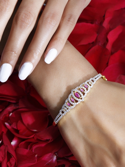 

Rubans Women Gold-Toned & White Handcrafted Gold-Plated Bangle-Style Bracelet