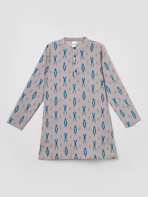 

max Boys Grey & Blue Geometric Printed Kurta