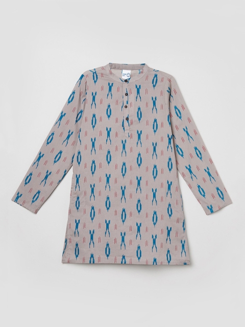 

max Boys Grey & Blue Geometric Printed Kurta