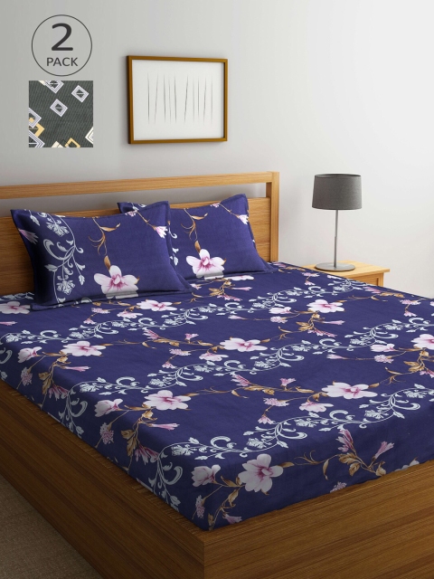 

Arrabi Set of 2 300 TC Multi Printed Cotton Double Bedsheet with Pillow Covers