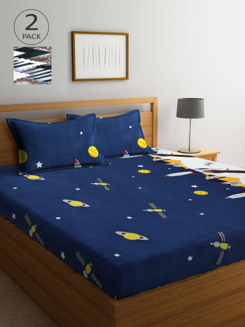 

Arrabi Blue & White Printed 300 TC 2 King Bedsheet with 4 Pillow Covers