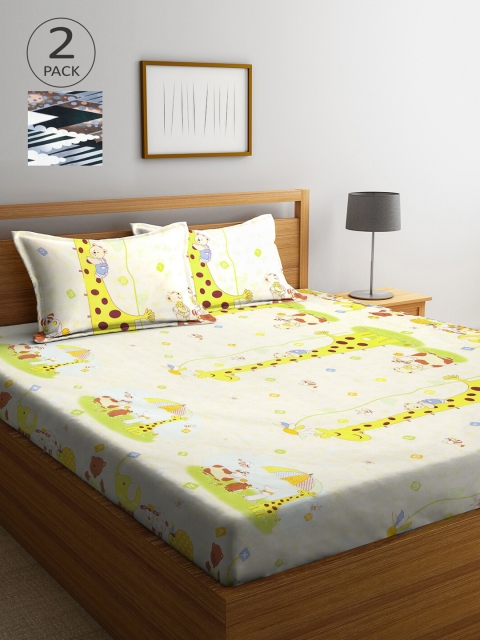 

Arrabi Set of 2 300 TC Multi Printed Cotton Double Bedsheet with Pillow Covers