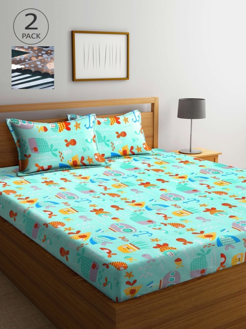 

Arrabi Set Of 2 300TC King Bedsheets with 4 Pillow Covers, Sea green
