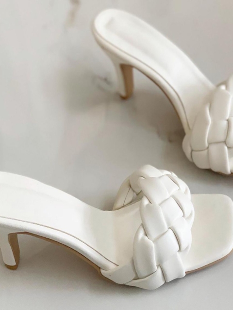 

Street Style Store White Textured Kitten Heel