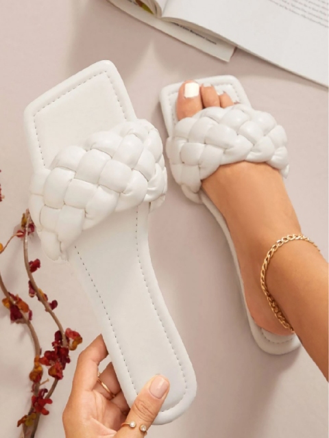 

Street Style Store Women White Colourblocked Open Toe Flats with Bows