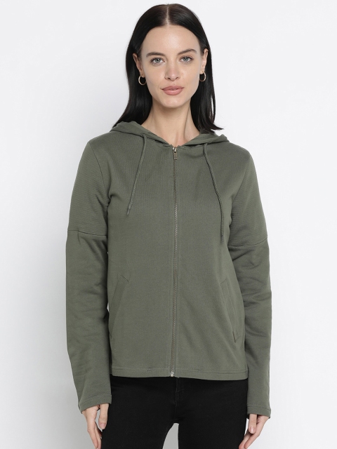 

Pepe Jeans Women Olive Green Pure Cotton Solid Hooded Sweatshirt