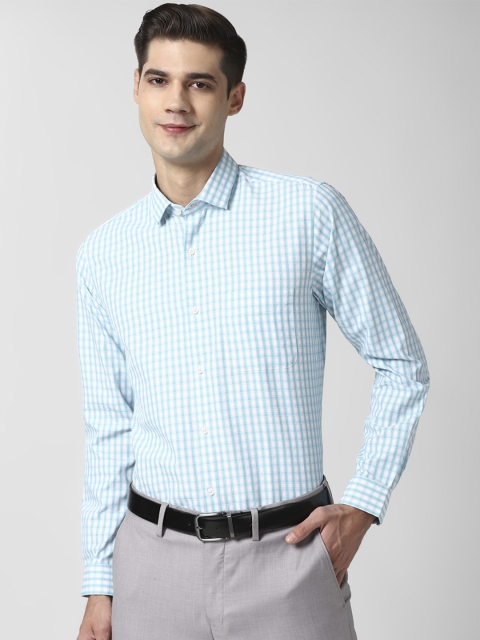 

Peter England Men Blue Grid Tattersall Checks Opaque Checked Formal Shirt