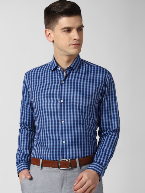 

Peter England Men Blue Opaque Checked Formal Shirt