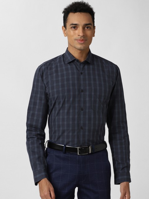 

Peter England Men Navy Blue Opaque Checked Formal Shirt