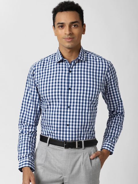 

Peter England Men Blue Gingham Checks Opaque Checked Formal Shirt