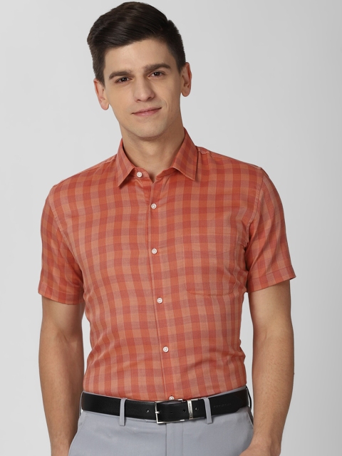 

Peter England Men Orange Slim Fit Opaque Checked Formal Shirt