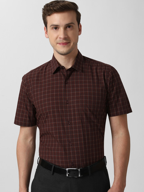 

Peter England Men Maroon Opaque Checked Formal Shirt