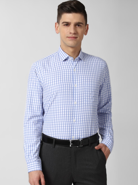 

Peter England Men Blue & White Opaque Checked Formal Shirt