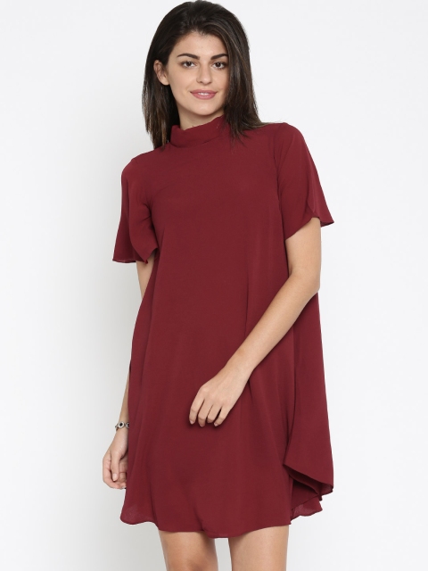 

AND Women Maroon Solid A-line Dress