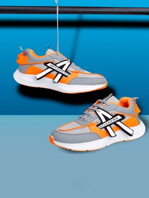 

Woakers Men Orange & Grey Colourblocked Sneakers, Multi