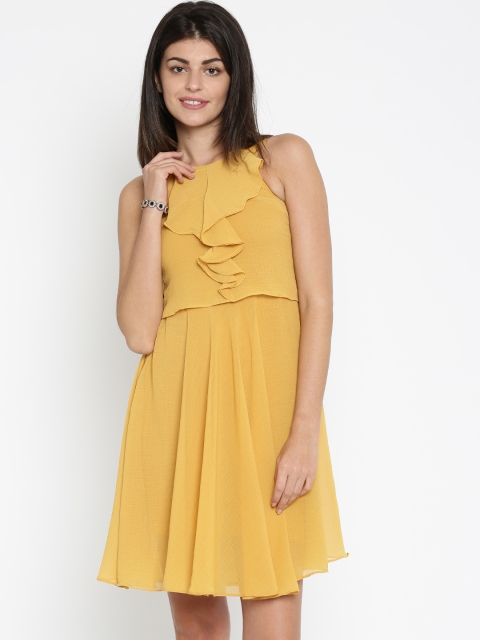 

AND Women Mustard Yellow Solid A-line Dress