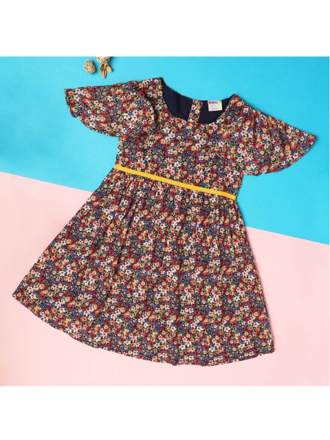 

ZION Girls Navy Blue & Red Floral Belted Dress