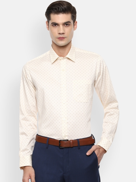 

Louis Philippe Men Cream-Coloured Slim Fit Opaque Printed Formal Shirt