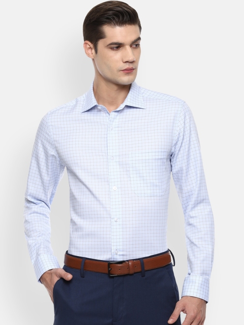 

Louis Philippe Men Blue Grid Tattersall Checks Opaque Checked Cotton Formal Shirt