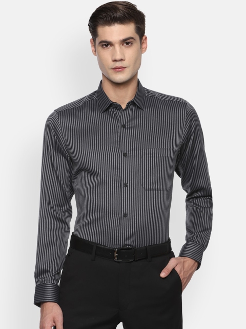 

Louis Philippe Men Black Slim Fit Opaque Striped Pure Cotton Formal Shirt