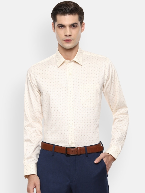

Louis Philippe Men Cream-Coloured Slim Fit Opaque Printed Formal Shirt