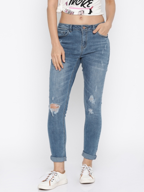 

ONLY Women Blue Skinny Fit Mildly Distressed Mid-Rise Jeans