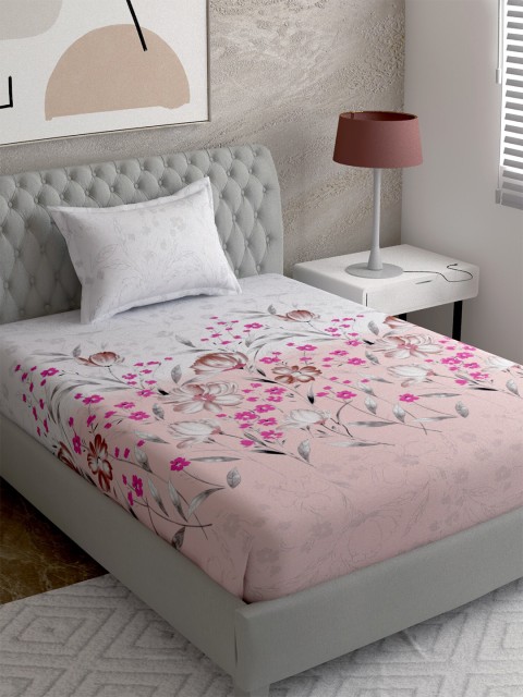 

EverHOME Pink & Grey Floral 210 TC Single Cotton Bedsheet with 1 Pillow Covers