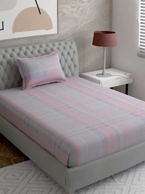 

EverHOME Pink & Grey Geometric 210 TC Single Bedsheet with 1 Pillow Covers