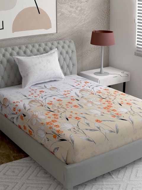 

EverHOME White & Brown Floral 210 TC Single Bedsheet with 1 Pillow Covers