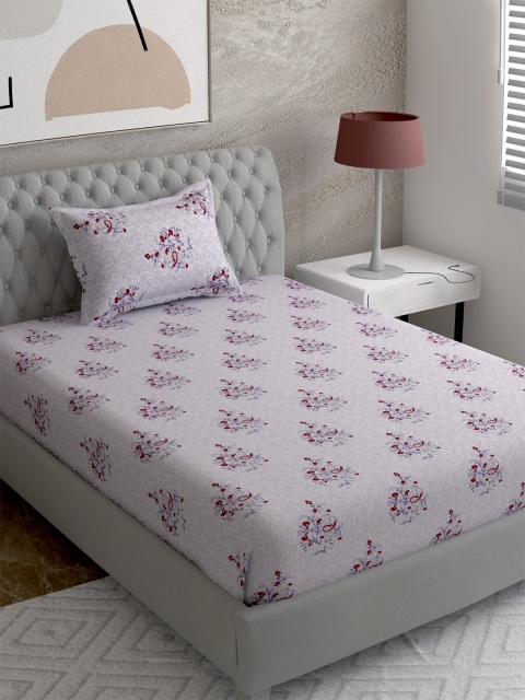 

EverHOME Grey & Violet Floral Printed Cotton 210 TC Single Bedsheet with 1 Pillow Covers