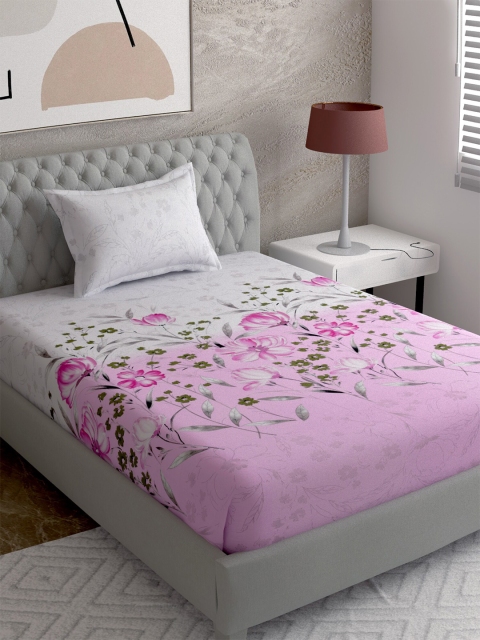 

EverHOME Pink & White Floral 210 TC Single Bedsheet with 1 Pillow Covers