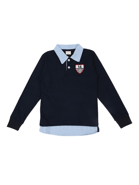 

RAINE AND JAINE Boys Navy Blue Polo Collar Pure Cotton Applique T-shirt