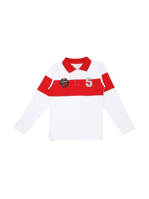 

RAINE AND JAINE Boys White & Red Colorblocked Polo Collar T-shirt