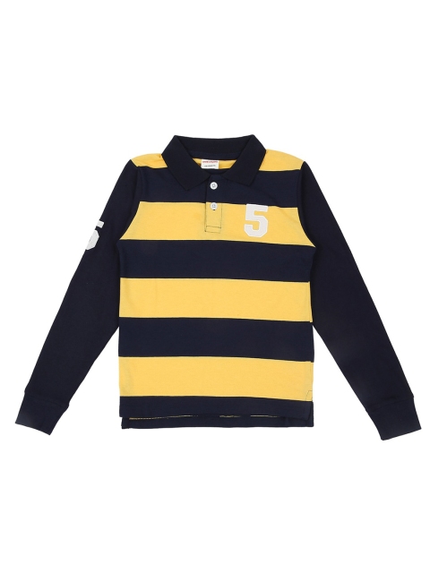 

RAINE AND JAINE Boys Yellow Striped Polo Collar Applique T-shirt