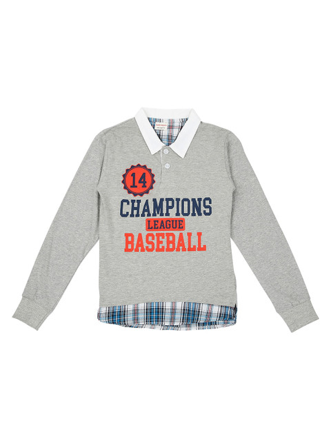 

RAINE AND JAINE Boys Grey Melange Typography Polo Collar Applique T-shirt