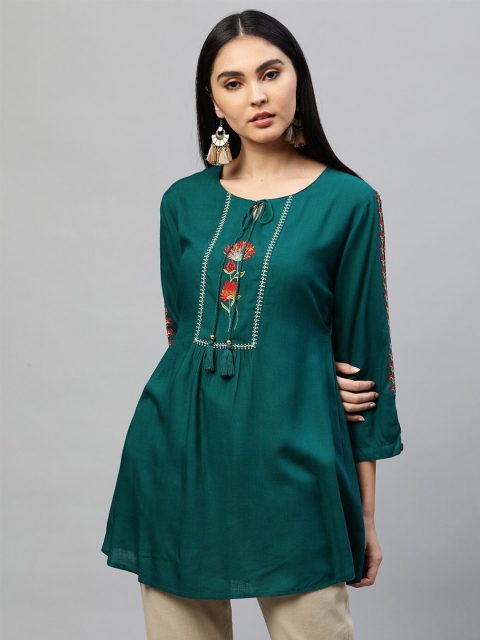 

FASHOR Green Floral Yoke Design Kurti