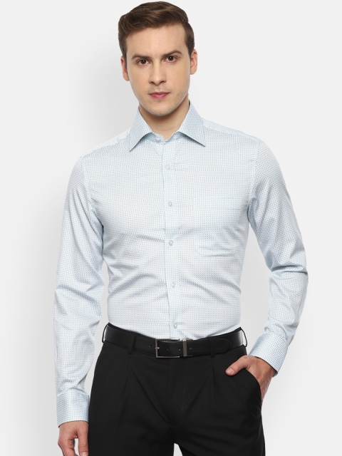 

Louis Philippe Men Blue Opaque Printed Pure Cotton Formal Shirt