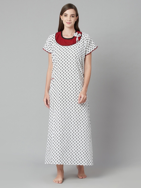 

TRUNDZ Women White Printed Maxi Nightdress