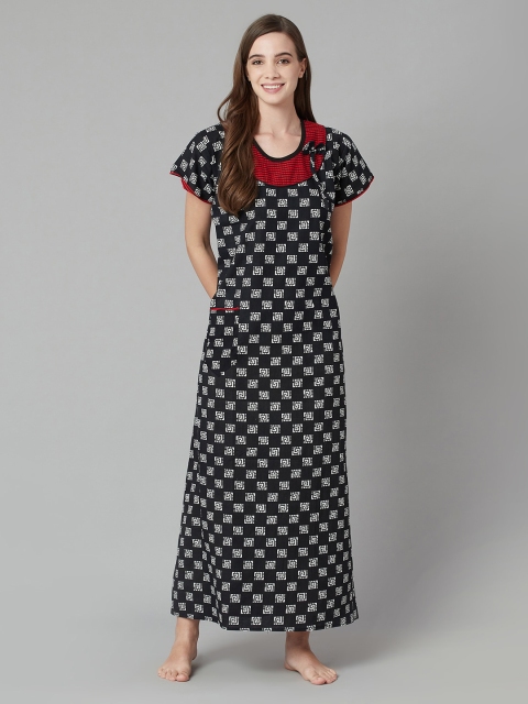 

TRUNDZ Black Printed Regular Maxi Nightdress