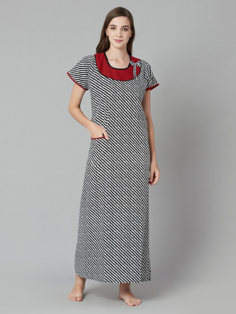 

TRUNDZ Black Striped Maxi Nightdress
