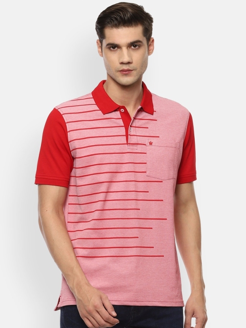 

Louis Philippe Men Red Striped Polo Collar Pockets T-shirt